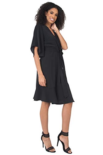 Standards & Practices Women's Wrap Dress Kimono Sleeve Ruffled Knee Length-Black3