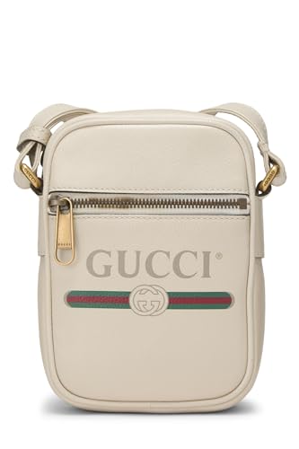 Pre-Loved White Leather Logo Printed Vertical Camera Bag Mini, White