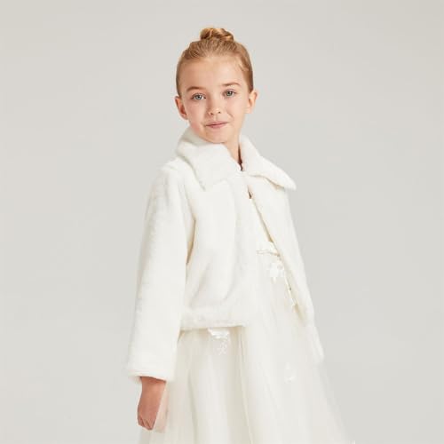 Girls Bolero Jacket Faux Fur Winter Long Sleeve Cardigan Coat Warm Cozy Cape Wrap Shawl Party Wedding Dress Up2