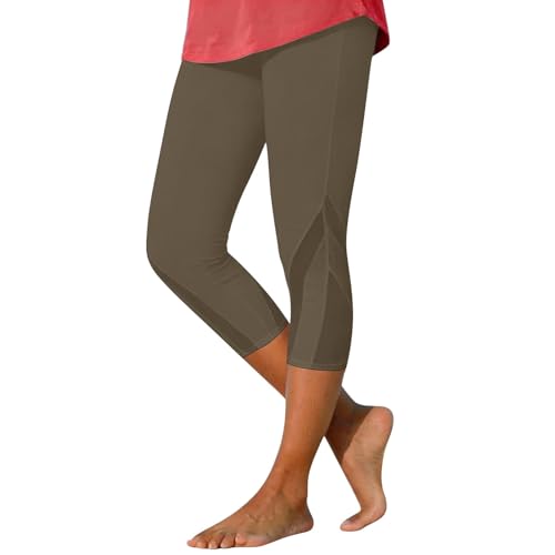 Genérico Pantalon Recto Mujer Cintura Elastica Pantalones Capri Casuales de Malla para Mujer Ropa Deportiva Moda Elásticos Comodidad Diaria Tobillo (Khaki, XL)