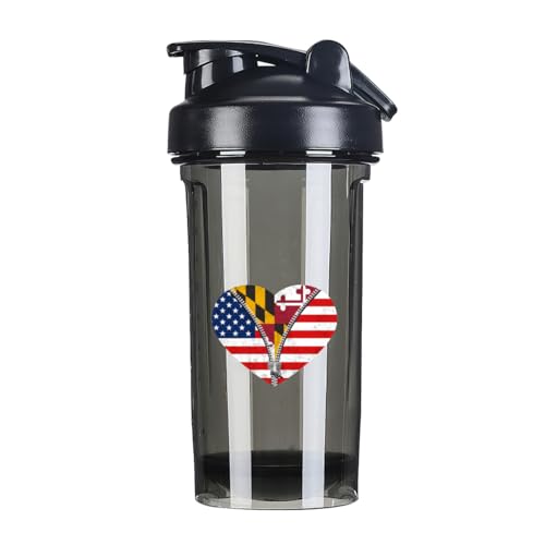 Heart America Flag and Maryland Flag 18 Ounce Shaker Cup,Fashion Theme Pattern Shaker Bottle Leak-proof Workout Shake Bottles 500ML/18 oz Perfect for Pre Workout
