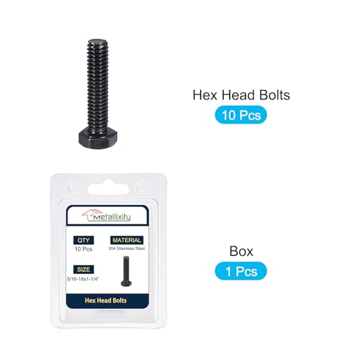 Image of METALLIXITY Hex Head Bolts (5 /16-18 x 1-1 /4 inch) 10Pcs, 304 Stainless Steel 18-8, Fully Threaded, External Hex Drive, Hex Head Screw Bolt, Black Oxide