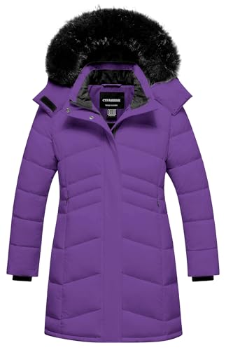 Girl's Winter Coats Kids Waterproof Long Puffer Jacket Thicken Fleece Lined Ski Parka with Detachable Fur Hooded