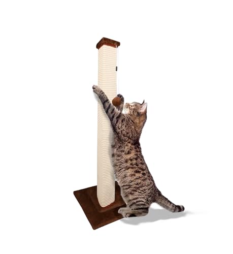 POLIPETS 35.4” Square Pilar Tall Scratching Post with Toy Ball, for Indoor Cats, Claw Scratching Pets Toy,sisal Rope Pilar Scratch Resistant, Sturdy sisal Tree with a Dangling pet Toy Ball,