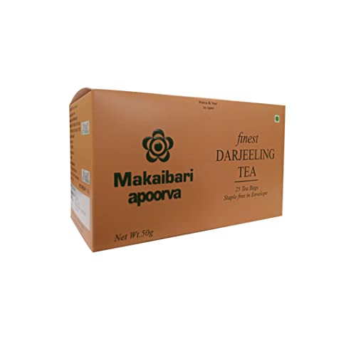 Image of Makaibari Apoorva Organic Darjeeling Black Leaf 25 Tea Bags, 50 Grams | 100% Organic Tea | Premium Darjeeling Whole Long Leaf Black Tea - (Pack of 3) (25 Tea Bags Each)