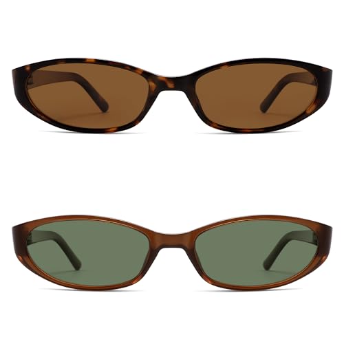Image of Retro Oval Sunglasses Womens Mens Y2k Trendy Cateye Shades AR82299 | Narrow Round Cute Sunnies,90s 2000s Cool Skinny Frame