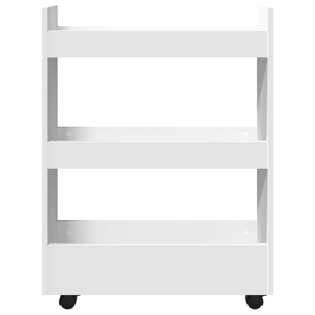 Carro de almacenamiento estrecho con 3 niveles de madera blanca de 60 x 22 x 80 cm, carrito móvil con 4 ruedas, 60 kg, carrito de cocina versátil y carrito auxiliar para almacenamiento