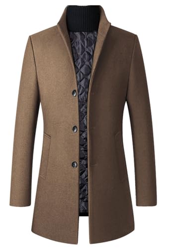 Image of FTCayanz Mens Trench Coat Wool Blend Single Breasted Overcoat | Stand Collar, Fall Slim Fit Top Coat, Winter Warm Coats for Men, Business Work Formal Casual Jacket, Daily Outwear