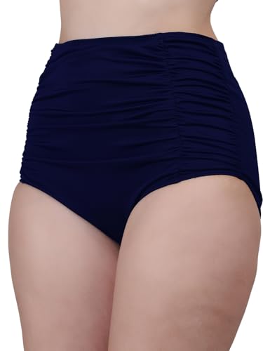 Image of High Waisted Swimsuit Bottom Tummy Control Ruched Bikini Bottom Vintage Bathing Swim Shorts for Women