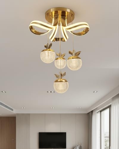 Image of swanart Applora Modern LED Apple Hanging Ceiling Light, Decorative Gold Chandelier, Designer Ceiling Light, Pendant Light for Living Room, Bedroom & Dining Room