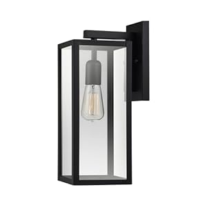 Globe Electric 44176 Bowery 1-Light Outdoor and Indoor Wall Sconce with a Matte Black Finish and Clear Glass Panes Shade, Weather Resistant Technology
