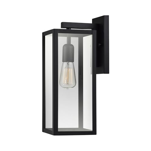 Globe Electric 44176 Bowery 1-Light Outdoor and Indoor Wall Sconce with a Matte Black Finish and Clear Glass Panes Shade, Weather Resistant Technology