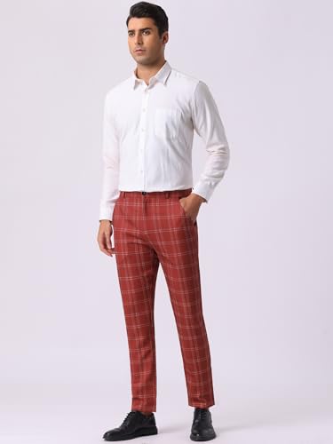 Lars Amadeus Men's Dress Plaid Pants Flat Front Printed Business Check Trousers4