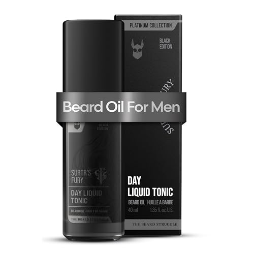 The Beard Struggle - Day Liquid Tonic Beard Oil - Platinum Collection, Surtr's Fury - Beard Oil for Men - Moisturize, Softens Hair, Reduces Itch - Day Time Beard Growth Oil (1.35 Fl oz)