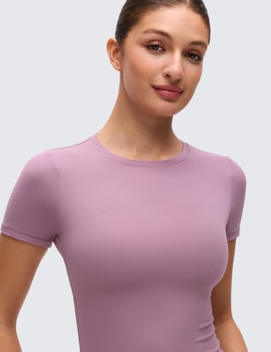 Image of CRZ YOGA Softembrace High Neck T-Shirt | Workout, Ultra Soft, Tight Fit, Waist Length, Short Sleeve Tops for Women