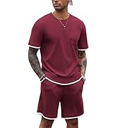 COOFANDY Men's Waffle Shirt and Shorts Set 2 Piece Outfits Casual Summer Tracksuits Set with Pockets