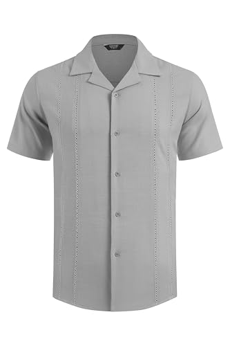 COOFANDY Guayabera Shirts for Men Cuban Short Sleeve Button Down Summer Shirts Linen Shirts4
