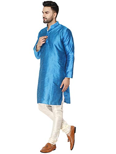 Image of SKAVIJ Men's Art Silk Contrast Kurta Pyjama Set Woven Design 2-Piece Festive Ethnic Dress
