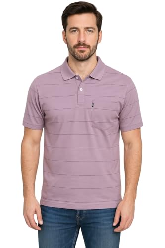Image of WILD ELEPHANT Men Cotton Striped Polo Neck Half Sleeve T-Shirt with Pocket