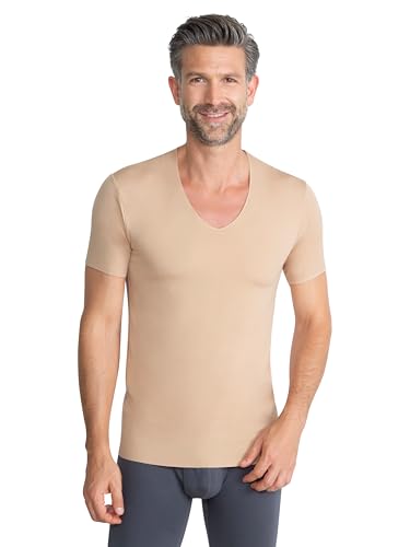 FINN Lasercut - Camiseta interior de manga corta para hombre con cuello en V, sin costuras, de tela modal original de Lenzing, camiseta invisible debajo de la camisa y el traje, color carne, XXL