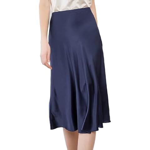 LEPTON 100% Mulberry Silk Women Skirt (Navy Blue, M) Cover