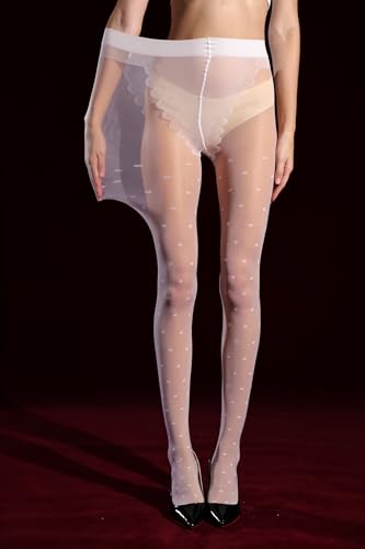 Image of VINICUNCA Women's Polka Dot Tights /Heart Sheer Tights Patterned High Waist Pantyhose