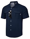 Haimont Men's Performance Fishing Button Down Shirt Quick Dry Breathable Shirts Outdoor Recreation Short Sleeve Shirt Dark Blue M