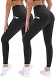 DDOBB 2 Pack Leggings for Women High Waisted Black Gym Leggings with Pockets Tummy Control Stretchy Pants Trousers for Fitness Yoga Running Regular Plus Size(Black*2 S-M)
