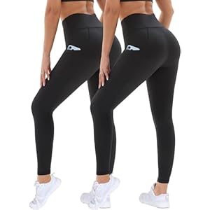 DDOBB 2er Pack Sport Leggings Damen High Waist Sportleggins Damen Lang Mit Taschen Gym Leggings Blickdicht Schwarz Sporthose Elastische Bauchweg Yogahose Fitness Laufhose