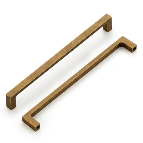 Image of Ravinte Antique Brass Kitchen Cabinet Solid Handles,7-1 /2 Inch,10 Pack | Solid Zinc Alloy, Modern Slim Style, Square Design, Deep-Thread Firm Base, Screws Included, for Kitchen Drawers & Cupboards