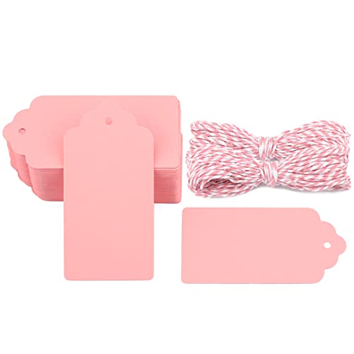 G2PLUS Pink Paper Gift Tags 100PCS Kraft Paper Tags with String 2x4 in Blank Hang Tag Wedding Favor Tag for Gift Wrapping Arts & Crafts Valentines Day Thanksgiving and Holiday Party Favors