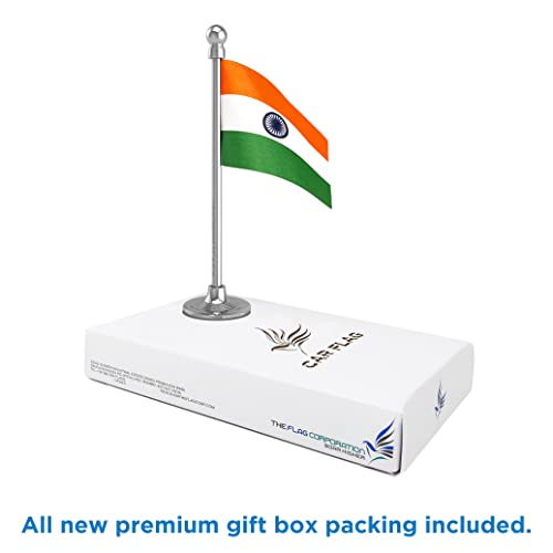 Image of The Flag Corporation Indian Car Dashboard Flag 2in x 3in With a Liquid Chrome Stainless Steel Base