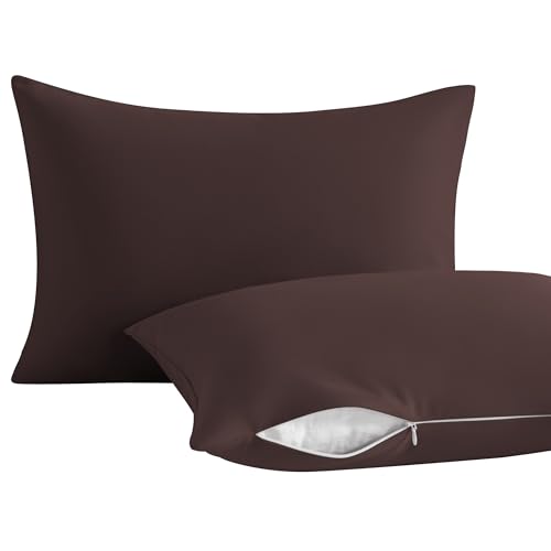 Image of NTBAY 2 Pack Pillows with Pillowcases, Soft Cotton Down Alternative 13x18 with Microfiber Zippered Pillowcases for Sleeping in Crib Bed - Machine Washable - Breathable Travel Pillow, Dark Brown