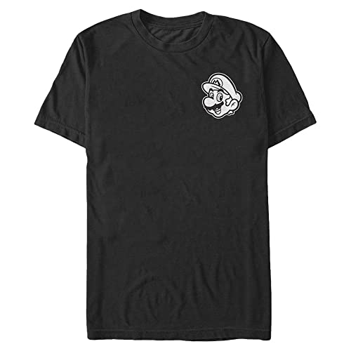 T-shirt Mario Nintendo pour homme avec poche poitrine pratique en coton noir confortable