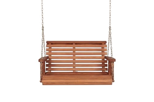 Image of Amish Casual Heavy Duty 700 Lb Capacity Porch Swing (3 Foot, Cedar Stain) - Wooden Outdoor Roll Back Swing with Hanging Chains - Amish Made in the USA