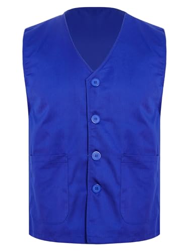 Hansber Kids Girls Boys Volunteer Activity Vest V-neck Button Up Waistcoat Sleeveless Waiter Uniforms with Pockets