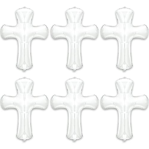 6 Pcs 34 Inch Cross Balloon Jumbo Baptism Large Memorial Balloons Communion Christening Religious Foil Party Balloon for Xmas Home Outdoor Decorations(White)