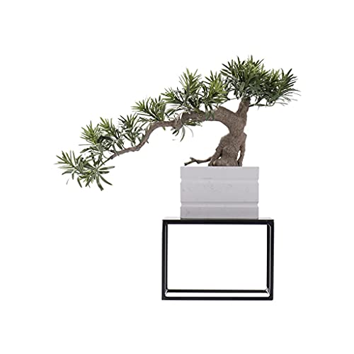 フェイクプラント 人工盆栽 リビングルームシミュレーション 歓迎の松盆栽 ホームオフィス装飾 大理石植木鉢 シリコンシミュレーショングリーンプラント 人工