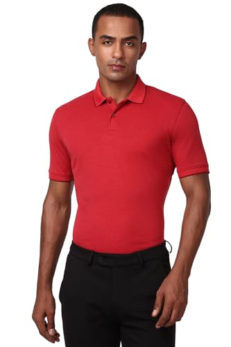 Image of Peter England Men's Premium Branded Regular Fit Half Sleeve Polo T-Shirt | Cotton Rich | Birds Eye Interlock Weave| No Pocket