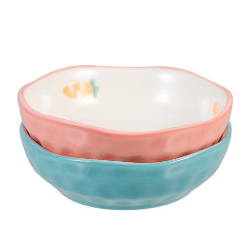 GRIRIW 2Pcs Assorted Color Ceramic Seasoning Dish Cute Appetizer Serving Plates for Caviar Mustard and Sauces for Home Restaurant