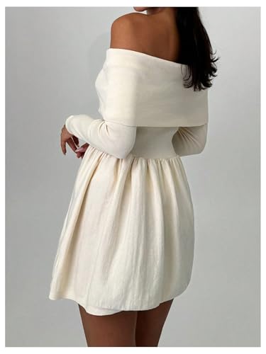 SOLY HUX Women's Off The Shoulder Sweater Dress Long Sleeve A Line Ruffle Hem Knit Mini Dresses2