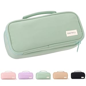 EASTHILL große Kapazität Federmäppchen Pen Pouch Organizer Canvas Bleistift Tasche mit Griff Schulbedarf für Mädchen-Grün