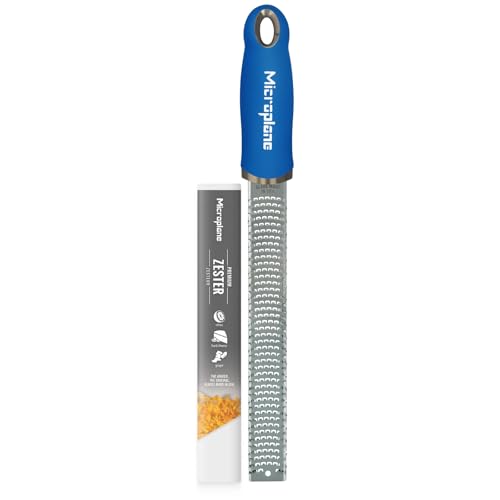Image of Microplane Vibrant Color Premium Classic Zester Grater in Blueberry Pop | Lemon Zester tool, Cheese & Vegetable Grater | For Citrus, Parmesan Cheese, Garlic, Ginger | Stainless Steel Blade
