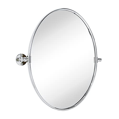 Image of TEHOME Oval Chrome Metal Pivot Bathroom Vanity Mirror Tilting Vanity Mirrors for Wall, Overall 22.99 x 24 inches (Mirrror 19 x 24 inches)