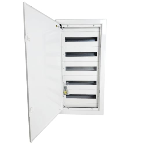 Doktorvolt Boîte de distribution encastrée - Boîte à fusibles - Boîtier en métal - 90 modules - 5 rangées avec porte - Blanc - IP30 IK07 - Pour...