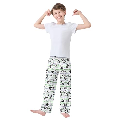 ZZXXB Panda and Striped Boys Long Pants Soft Trousers Elastic Waist Kids Lounge Bottoms with Pockets S-XL2