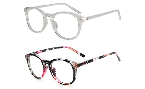 Fancy-Creation Premium UV400 Protected Round Anti Glare Reading Glasses Zero Power Computer Glasses For Men & Women (Clear & Floral Print) (B098DFKV3F) Amazon Price History, Amazon Price Tracker