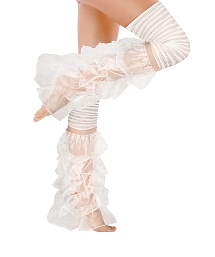 Benefeet Sox Women Lace Leg Warmers with Pearls Girls Cute Mesh Ruffle Thigh Highs Lolita Y2k Fashion Slouch Long Boot Socks