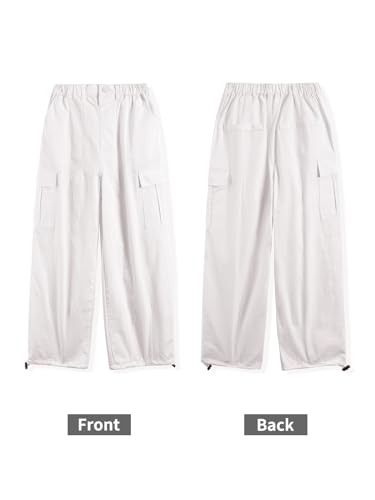 Image of Rolanko Girls Cargo Pants Wide Leg Streetwear Kids Pants with Pockets Trendy Jogger Trousers 4-14 Years