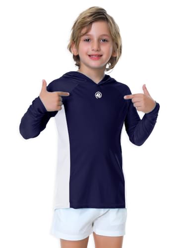 Image of AOBUTE Unisex Kids Long Sleeve Hoodie Rash Guard Boys UPF 50+ Swim Top with Thumb Hole 3-12 Years